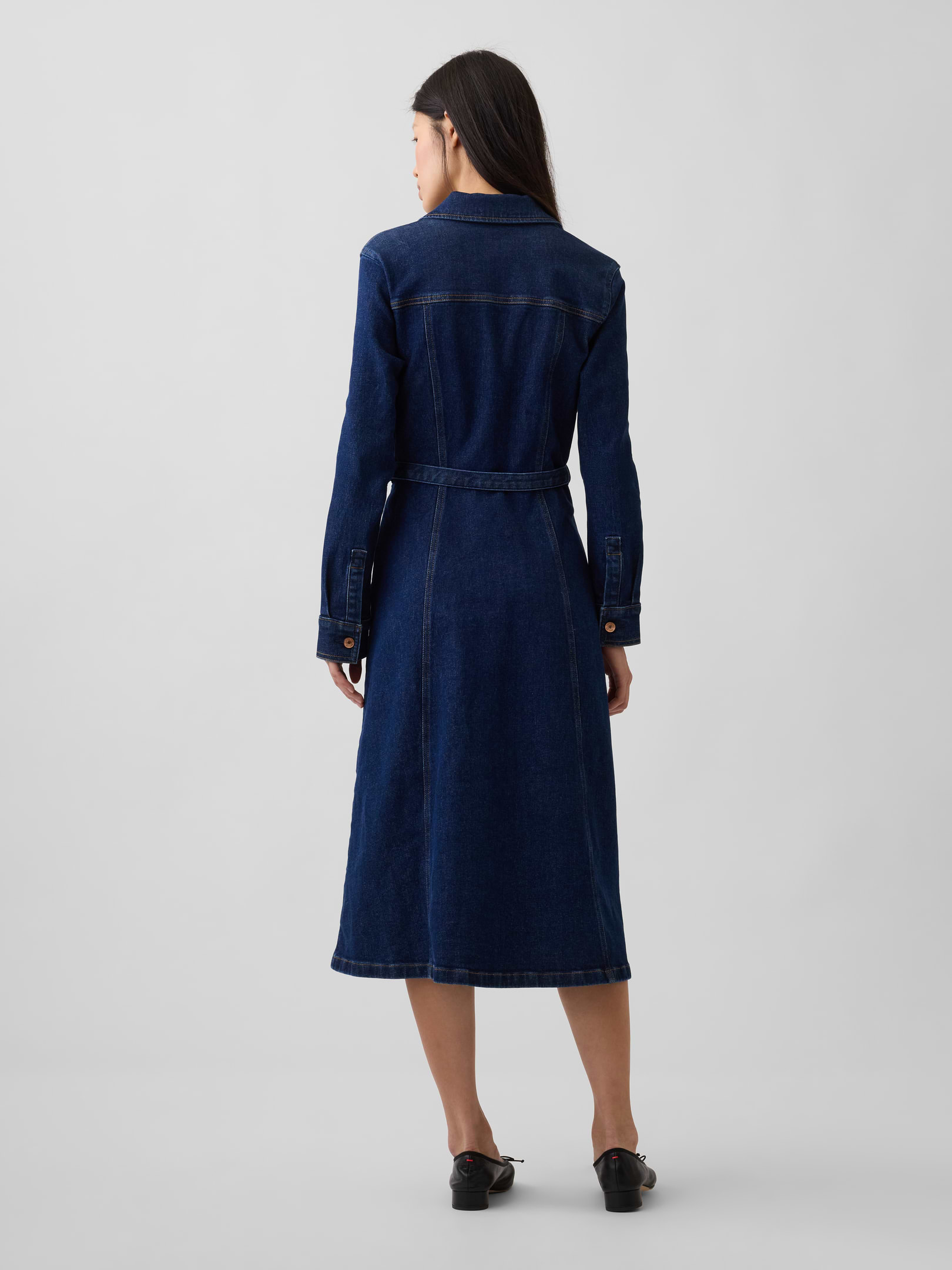 Image 2 of 6, Denim Tie-Belt Midi Dress