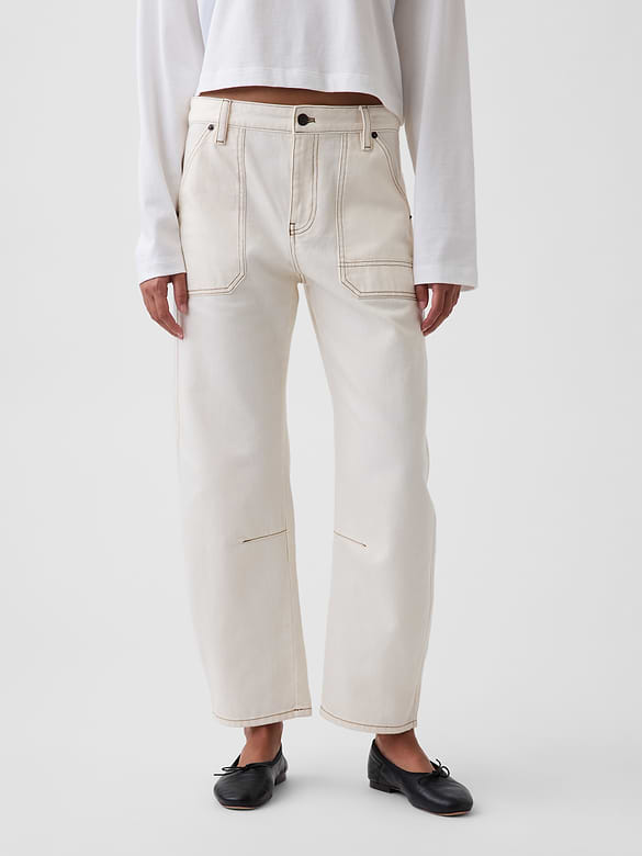 Mid Rise Barrel Utility Ankle Pants