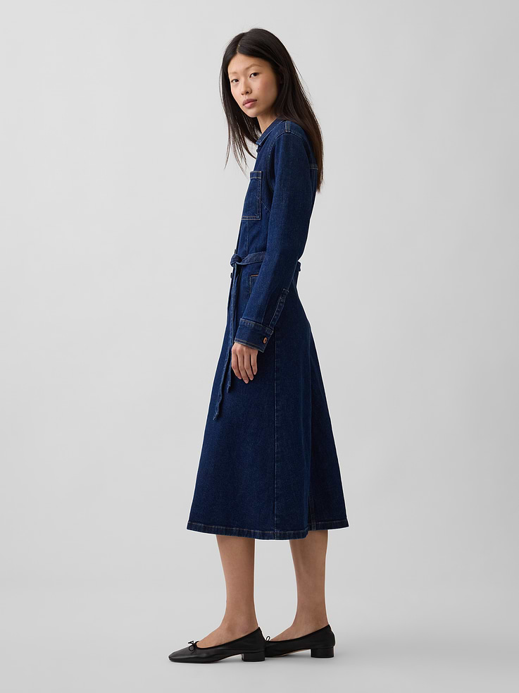 Image number 3 showing, Denim Tie-Belt Midi Dress