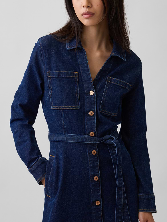 Denim Tie-Belt Midi Dress