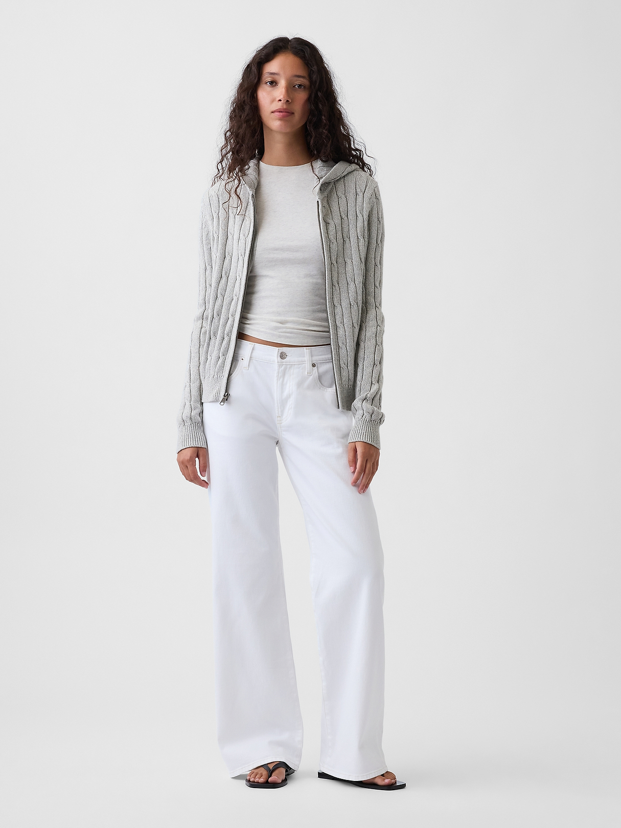 100% Cotton Cable-Knit Zip Cardigan | Gap