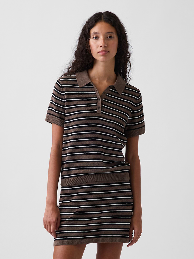 Image number 1 showing, 100% Cotton Stripe Polo Sweater Shirt
