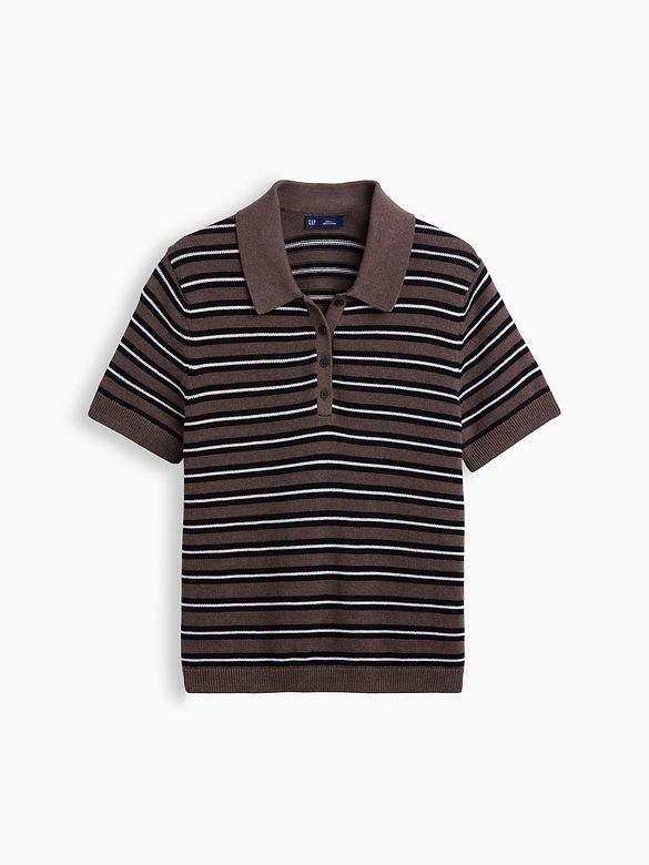 100% Cotton Stripe Polo Sweater Shirt