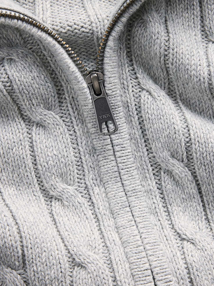 L'image numéro 4 présente Cardigan à glissière en tricot torsadé 100 % coton