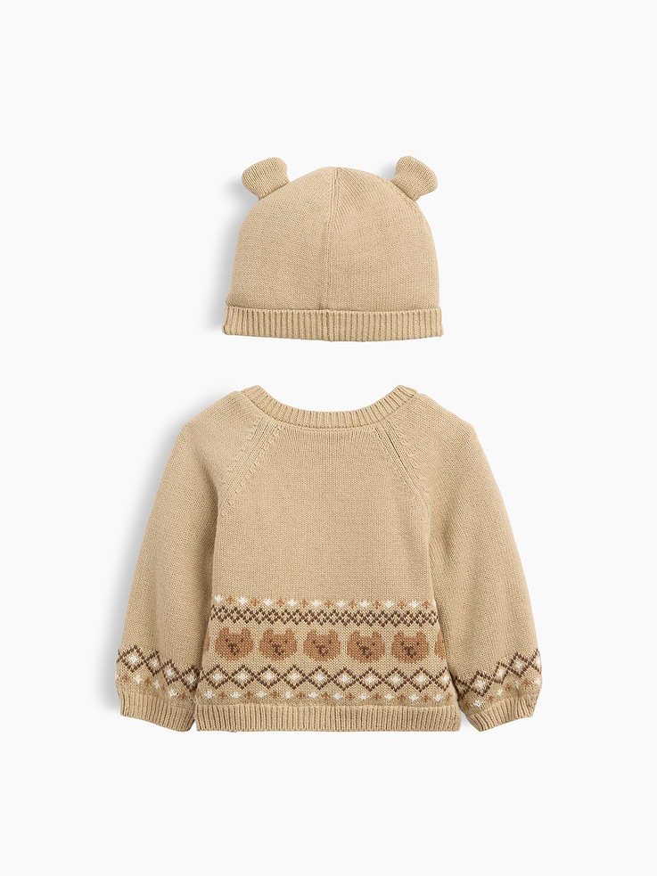 L'image numéro 2 présente Ensemble de cardigan à doublure en sherpa et bonnet pour Bébé