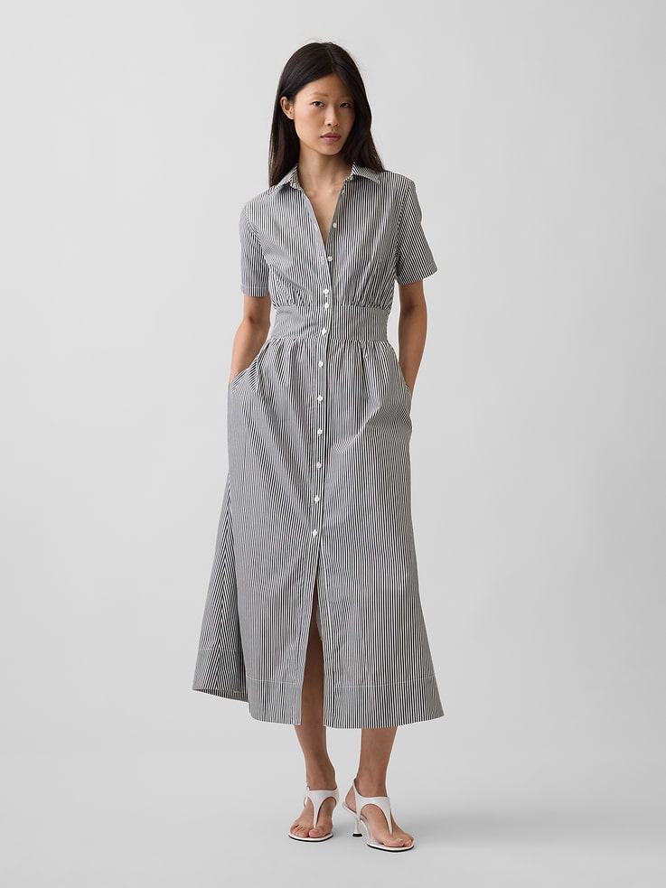 Image number 1 showing, Poplin Smocked-Waist Maxi Shirtdress
