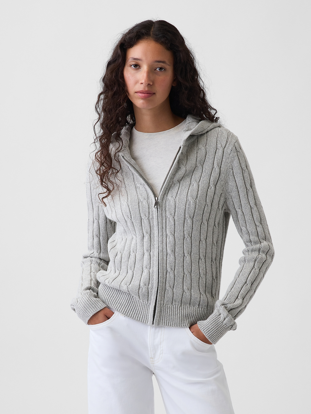 100% Cotton Cable-Knit Zip Cardigan | Gap