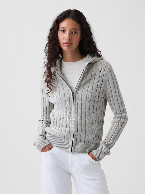 100% Cotton Cable-Knit Zip Cardigan
