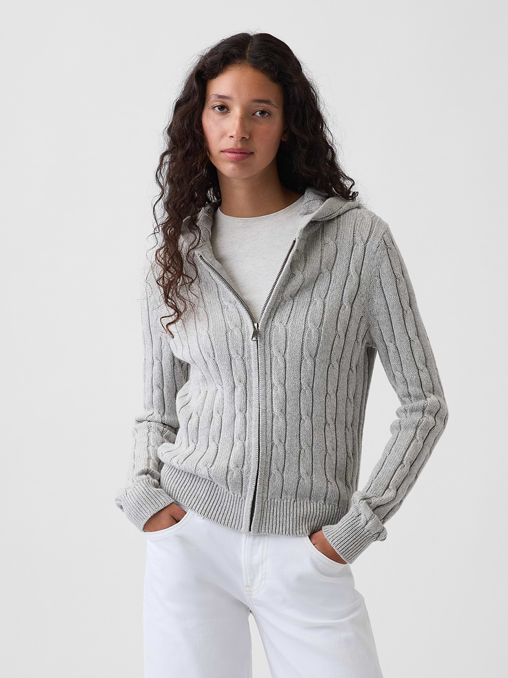 L'image numéro 1 présente Cardigan à glissière en tricot torsadé 100 % coton