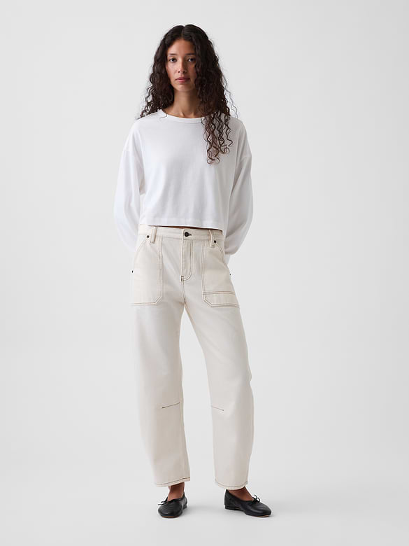 Mid Rise Barrel Utility Ankle Pants