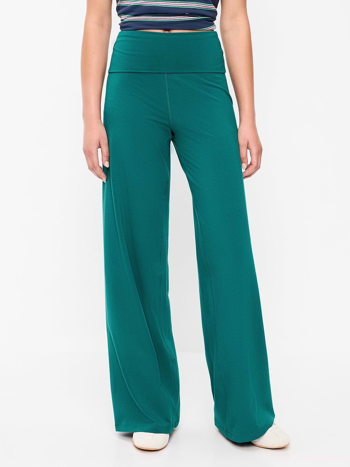 パンツ Embroidered Foldover Waist Wide Slacks High-Waisted PowerChill Fold-Over Wide-Leg Pants | Old Navy