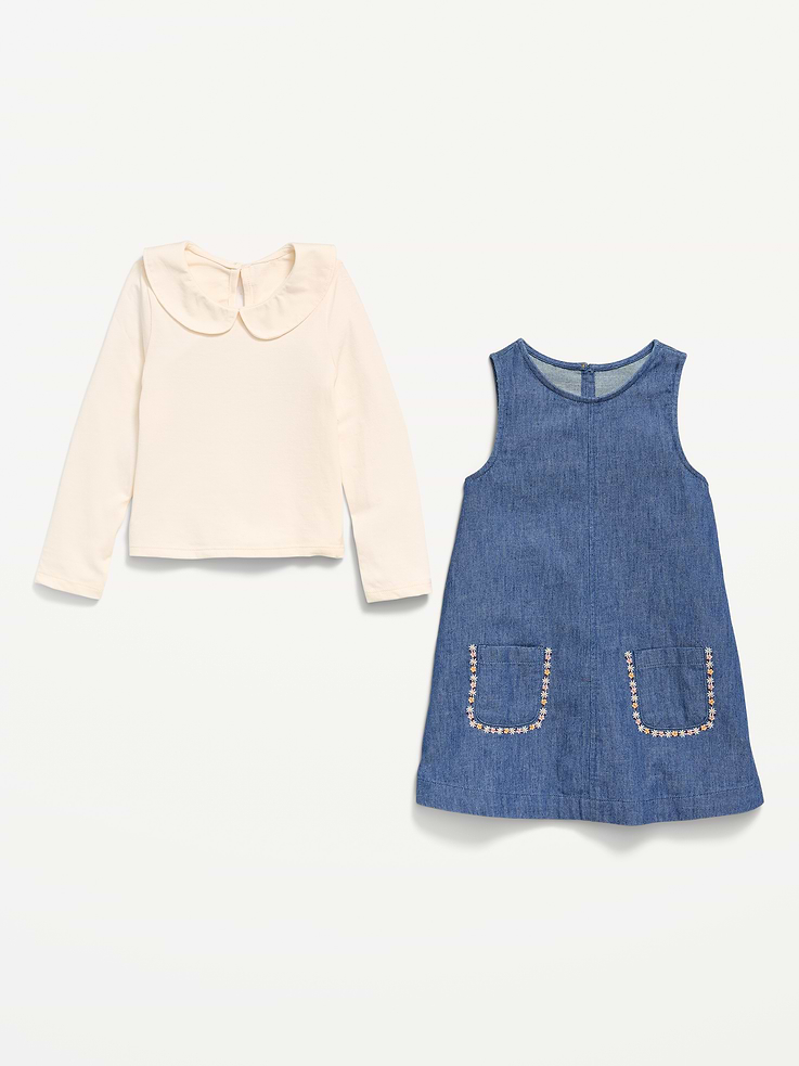Image 5 of 5, Long-Sleeve Collared Top and Dress Set for Toddler Girls