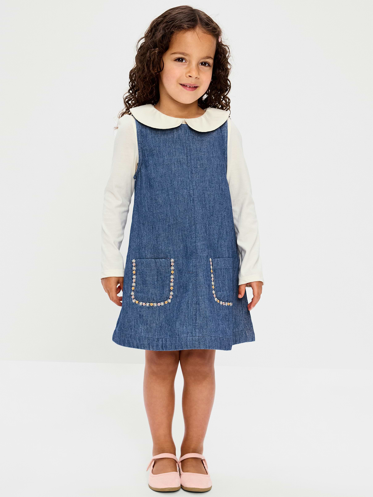 Image number 1 showing, Long-Sleeve Collared Top and Dress Set for Toddler Girls