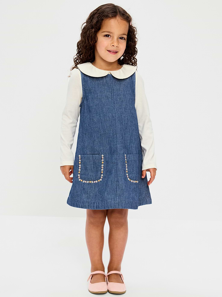 Image 1 of 5, spread collar, long sleeves, coordinating dress, round neckline, sleeveless, pockets at front, Product #908608