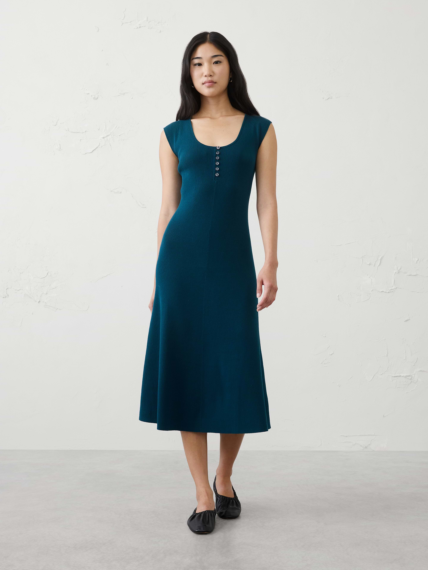 Image number 1 showing, Cotton Ribbed Midi Sweater Dress