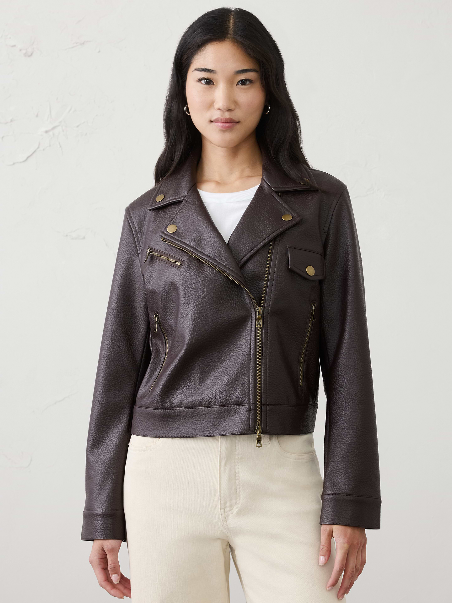 Image number 1 showing, Vegan Leather Cropped Moto Jacket