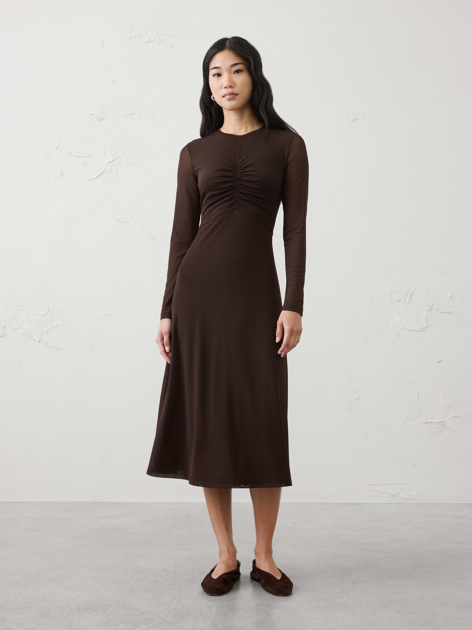 Image number 1 showing, Mesh Ruched Bodice Maxi Dress