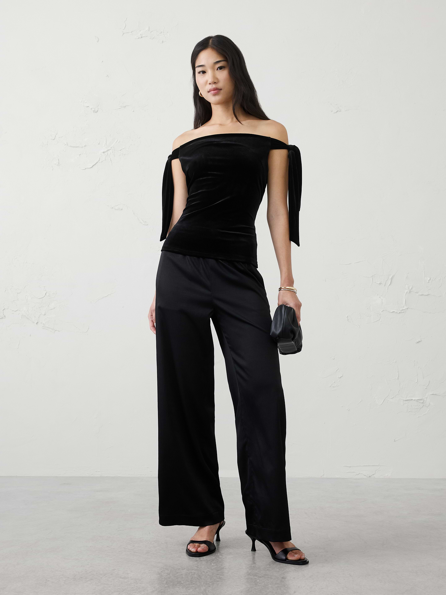 Image number 1 showing, Velvet Off-Shoulder Tie Top