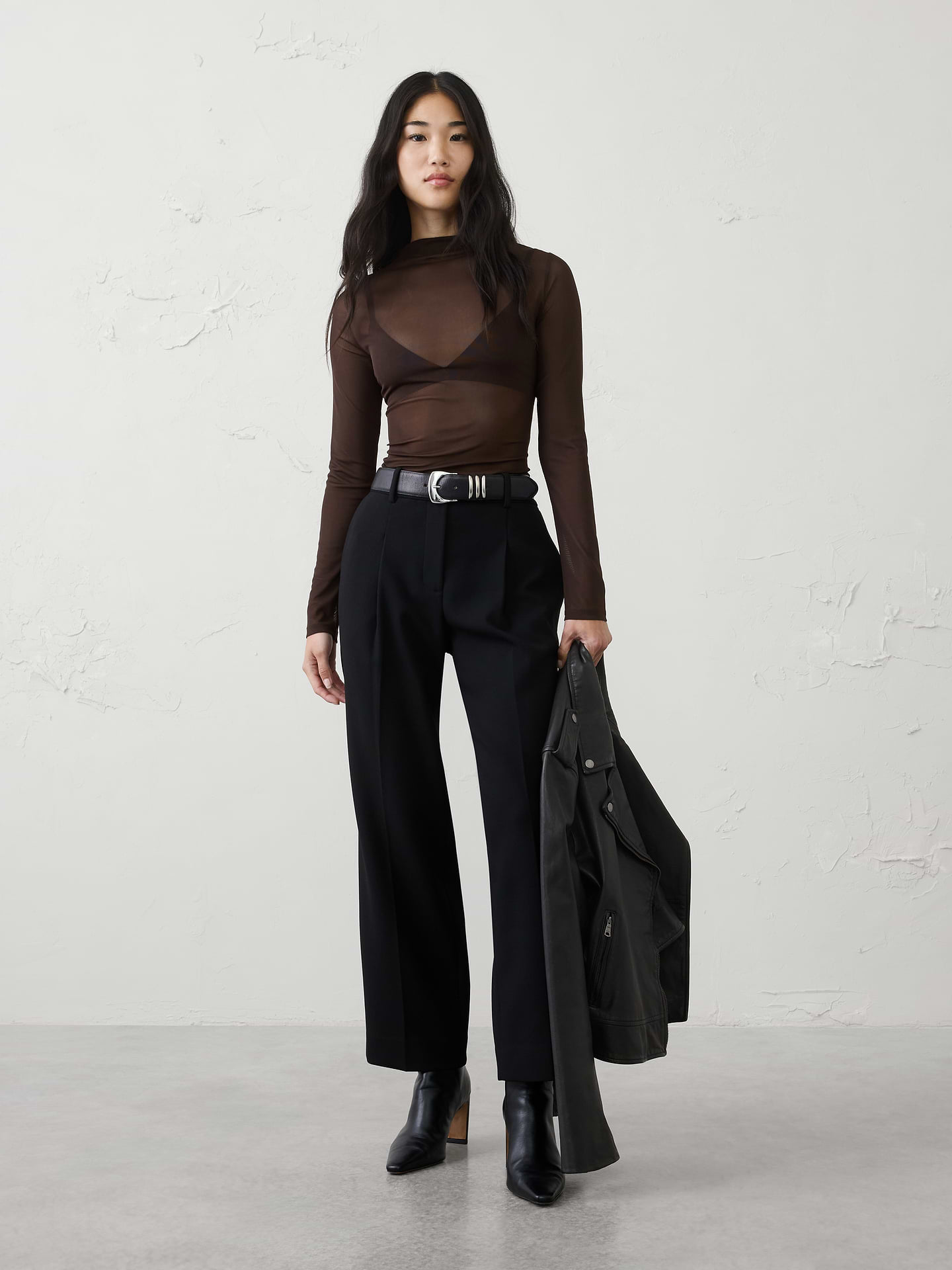 Image number 1 showing, Mesh Mock-Neck Top