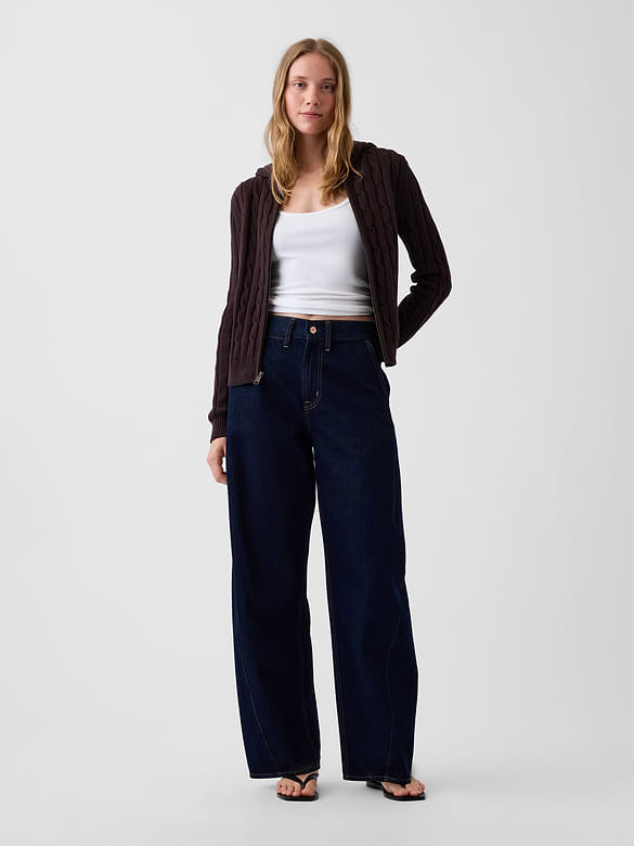 100% Cotton Cable-Knit Zip Cardigan