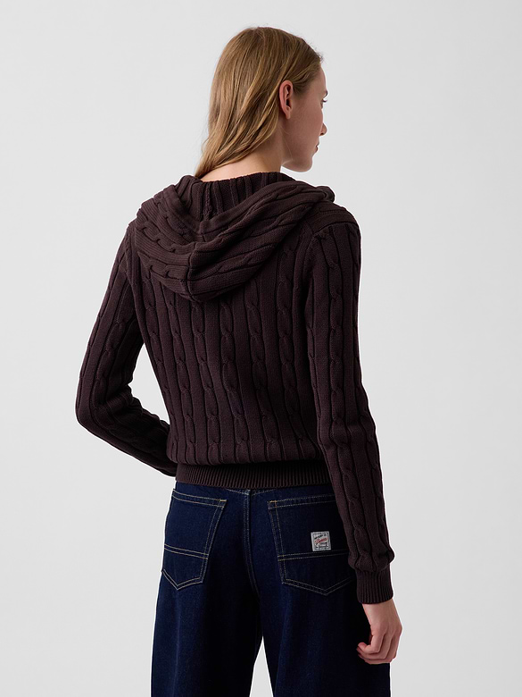 100% Cotton Cable-Knit Zip Cardigan