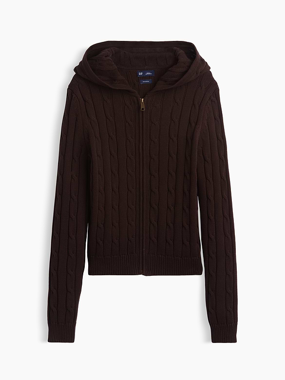 100% Cotton Cable-Knit Zip Cardigan
