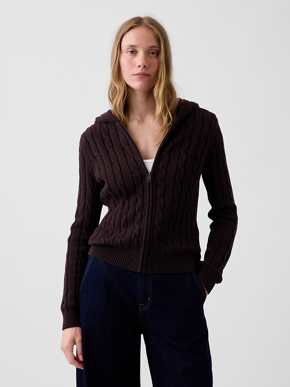 100% Cotton Cable-Knit Zip Cardigan
