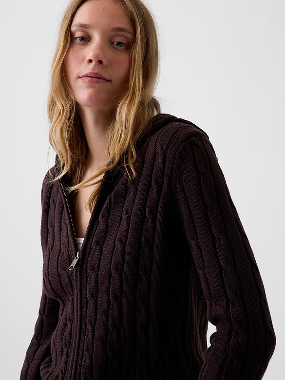 100% Cotton Cable-Knit Zip Cardigan