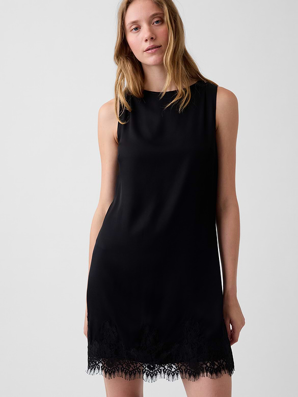 Lace-Hem Mini Shift Dress