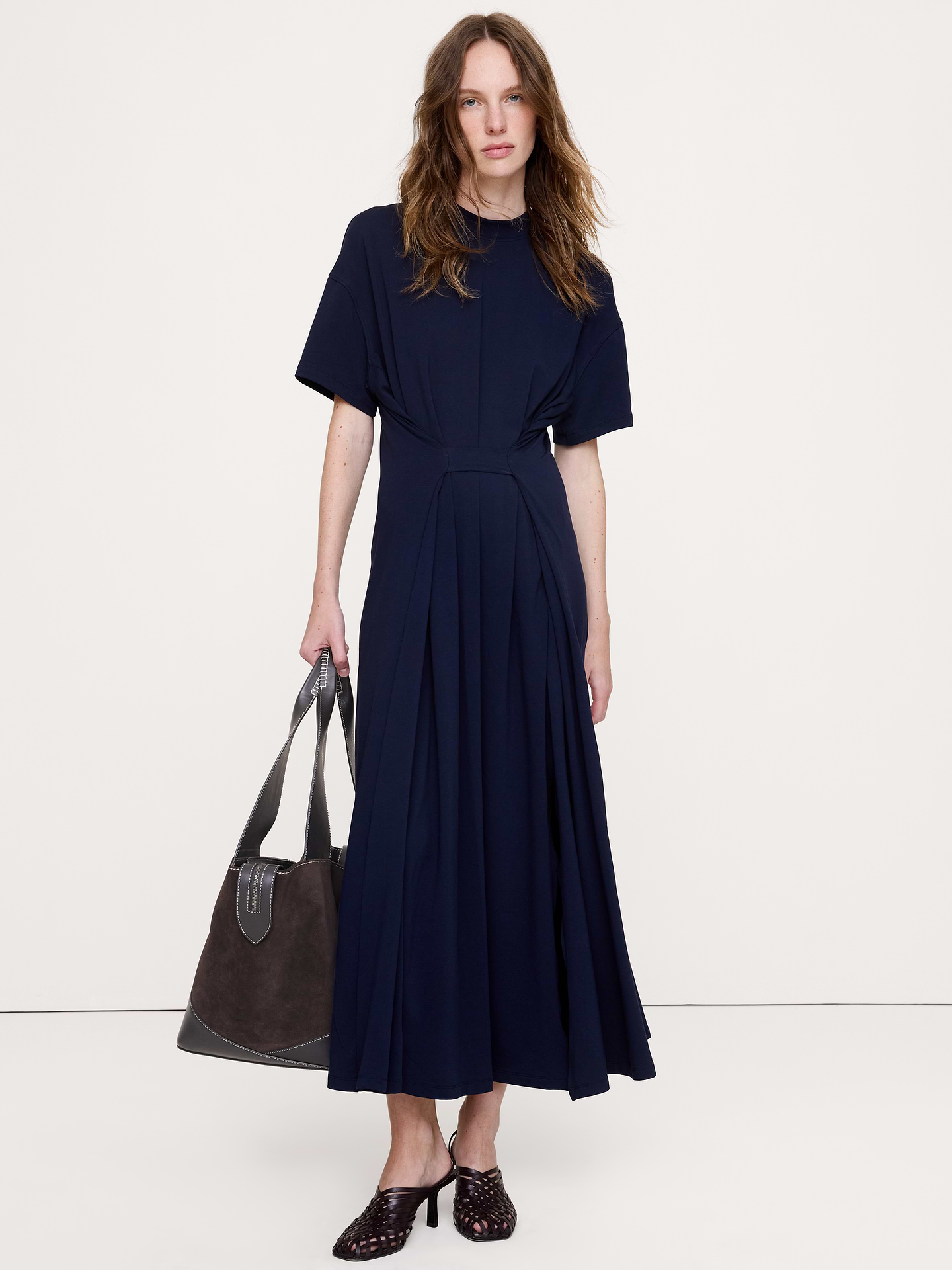 Image number 1 showing, Oversized Stretch-Cotton Tie-Waist Midi Dress