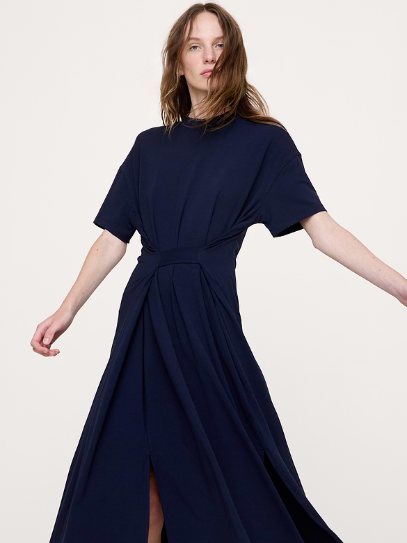 Robe longue surdimensionnée en coton extensible à taille nouée