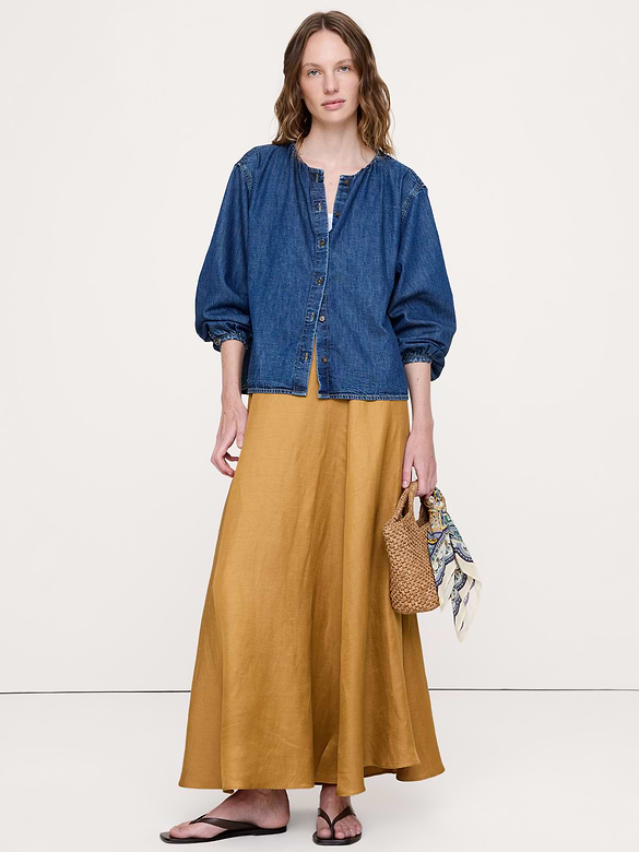 Haut à manches bouffantes en denim