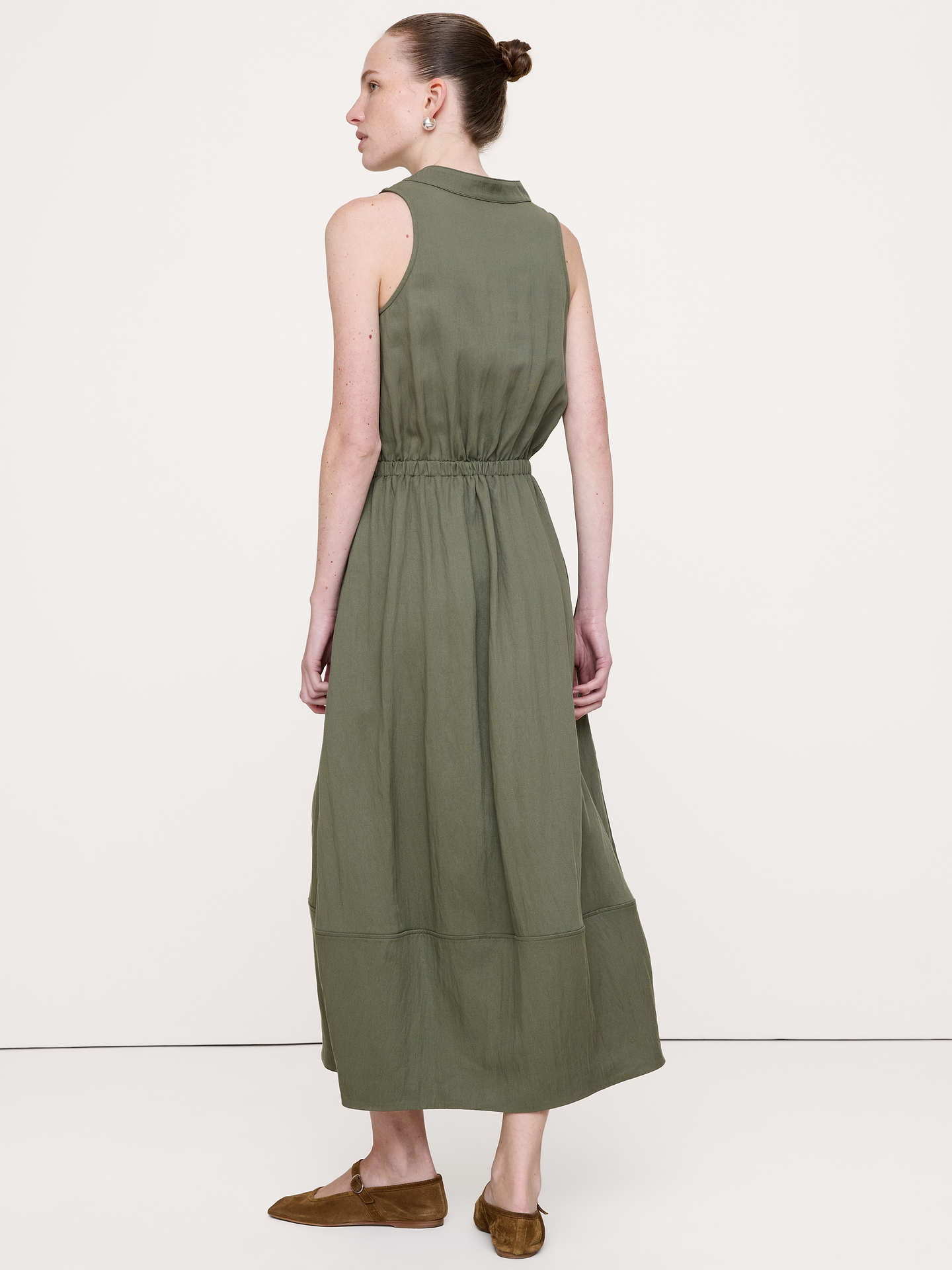 Image number 3 showing, Drapey Twill Cowl-Neck Midi Dress