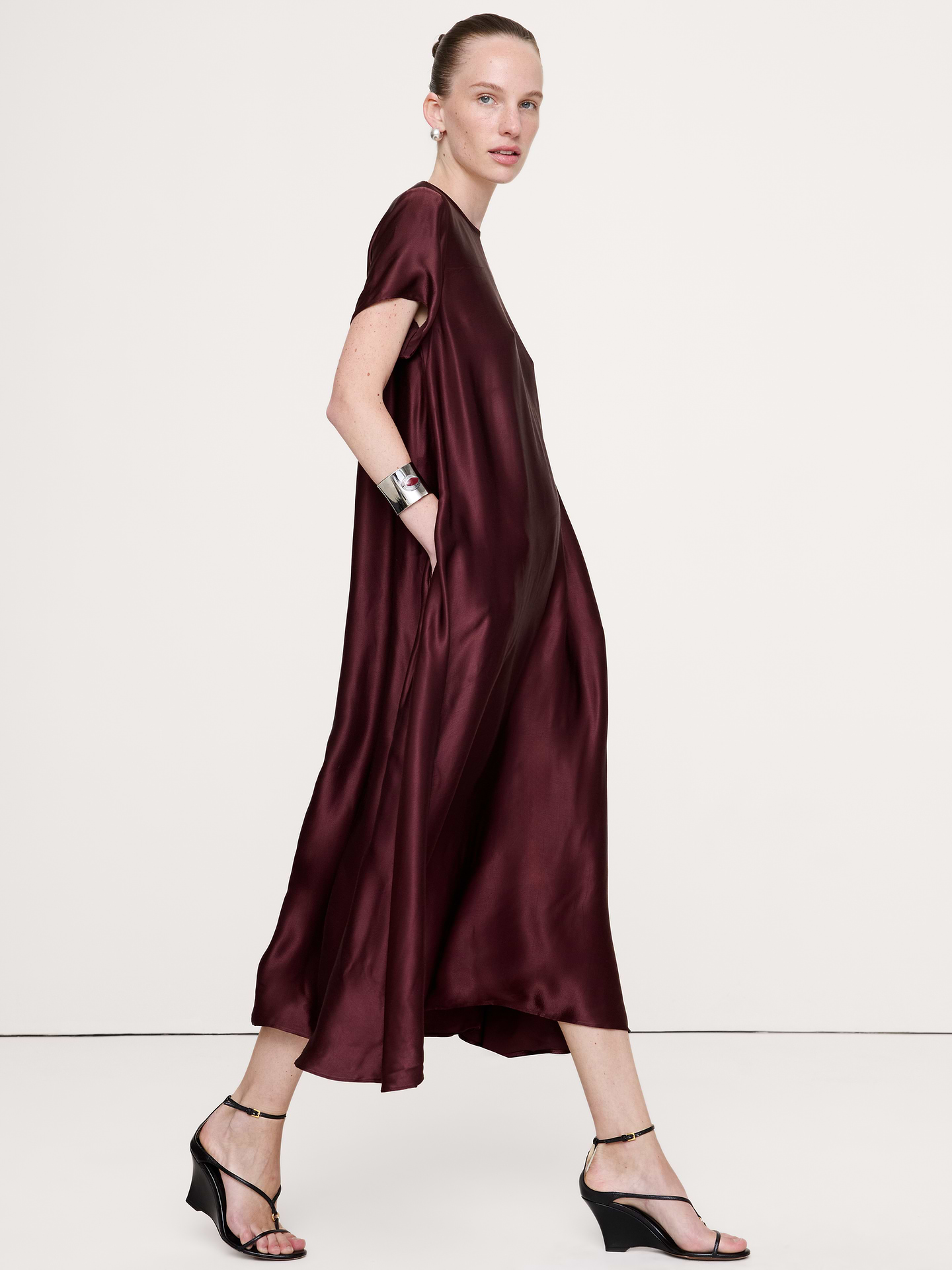 Image number 4 showing, Italian Satin Trapeze Dress