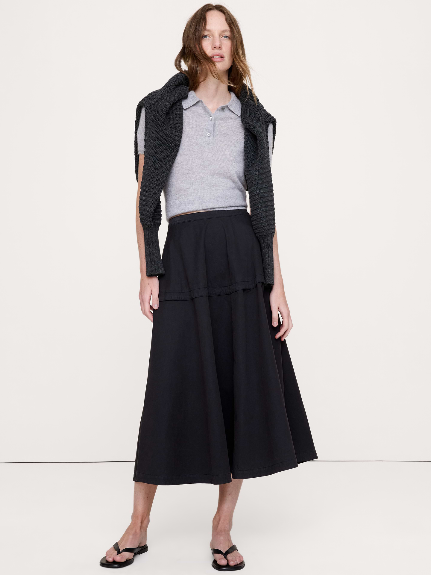 Image number 1 showing, Cotton Twill Circle Midi Skirt