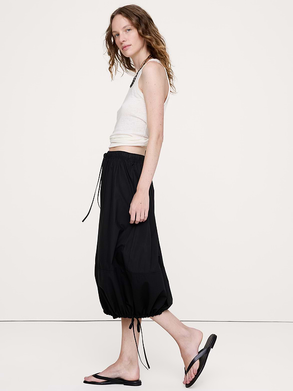 Cotton Poplin Bubble Drawstring Skirt