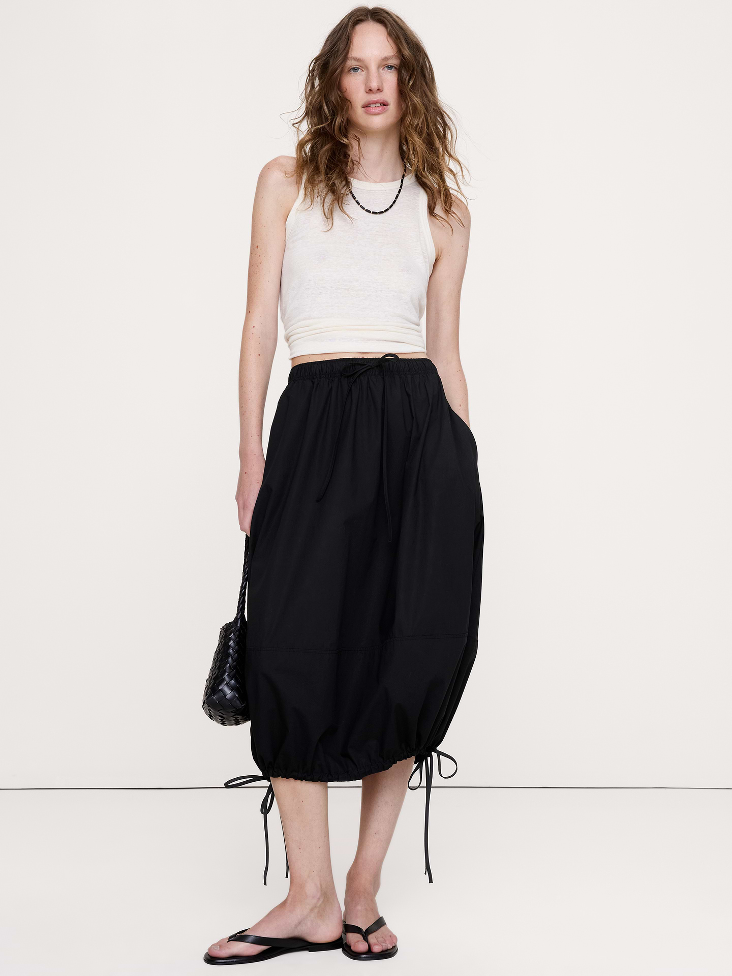 Image number 1 showing, Cotton Poplin Bubble Drawstring Skirt