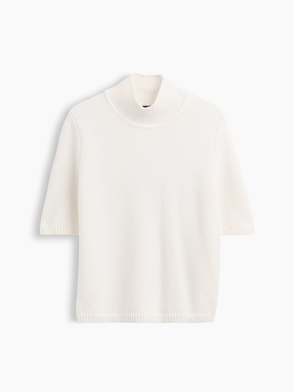 CashSoft Mockneck Elbow-Sleeve Sweater