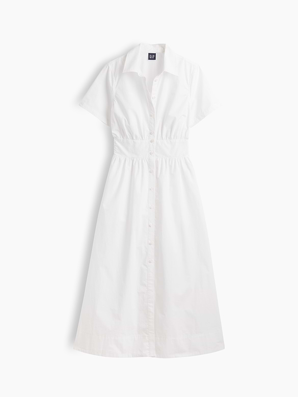 Poplin Smocked-Waist Maxi Shirtdress
