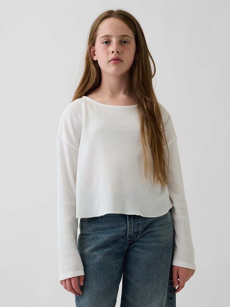 Image 1 of 4, Soft waffle-knit T-shirt. In an oversized fit., Scoop neck., Long sleeves with drop shoulders., Product #911663