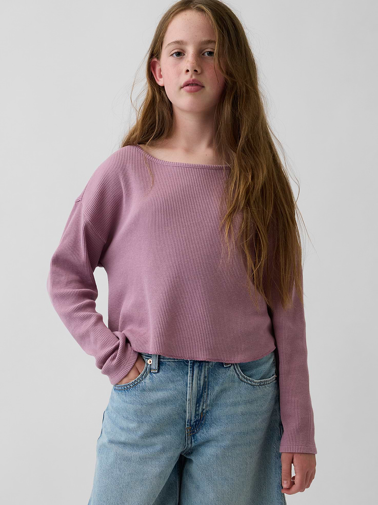 Image 1 of 4, Soft waffle-knit T-shirt. In an oversized fit., Scoop neck., Long sleeves with drop shoulders., Product #911663