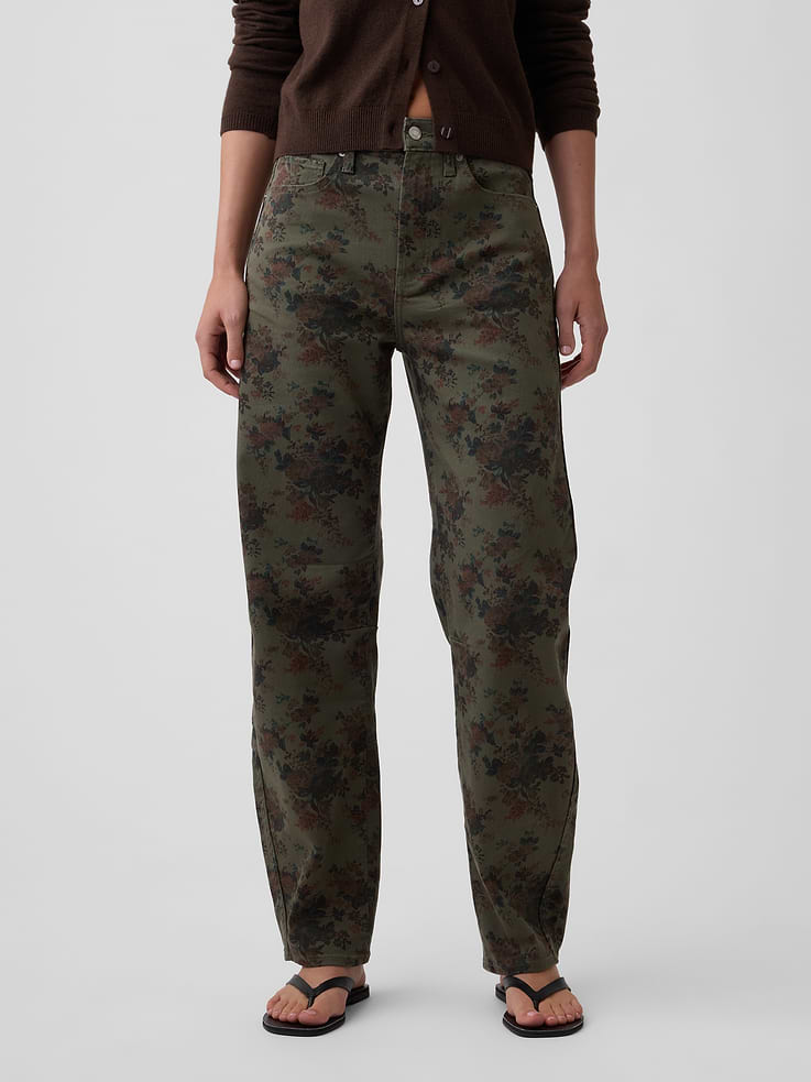 Image number 2 showing, High Rise Print Barrel Jeans
