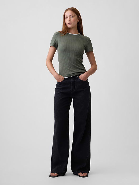 Essential Ribbed Pointelle Crewneck T-Shirt