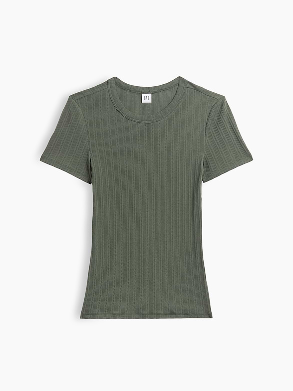 Essential Ribbed Pointelle Crewneck T-Shirt