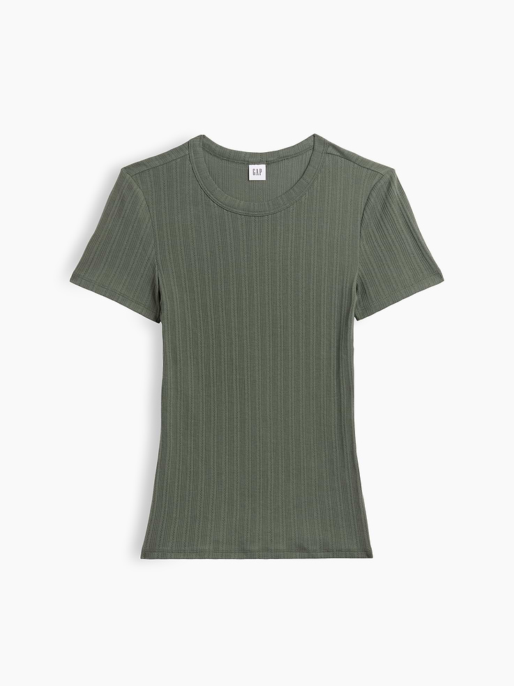 Image number 5 showing, Essential Ribbed Pointelle Crewneck T-Shirt