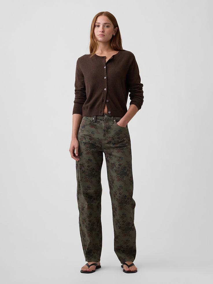 Image number 1 showing, High Rise Print Barrel Jeans