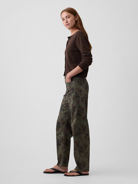 High Rise Print Barrel Jeans