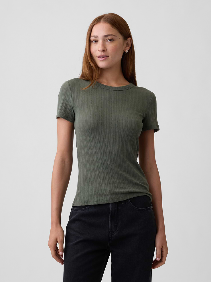 Image number 1 showing, Essential Ribbed Pointelle Crewneck T-Shirt