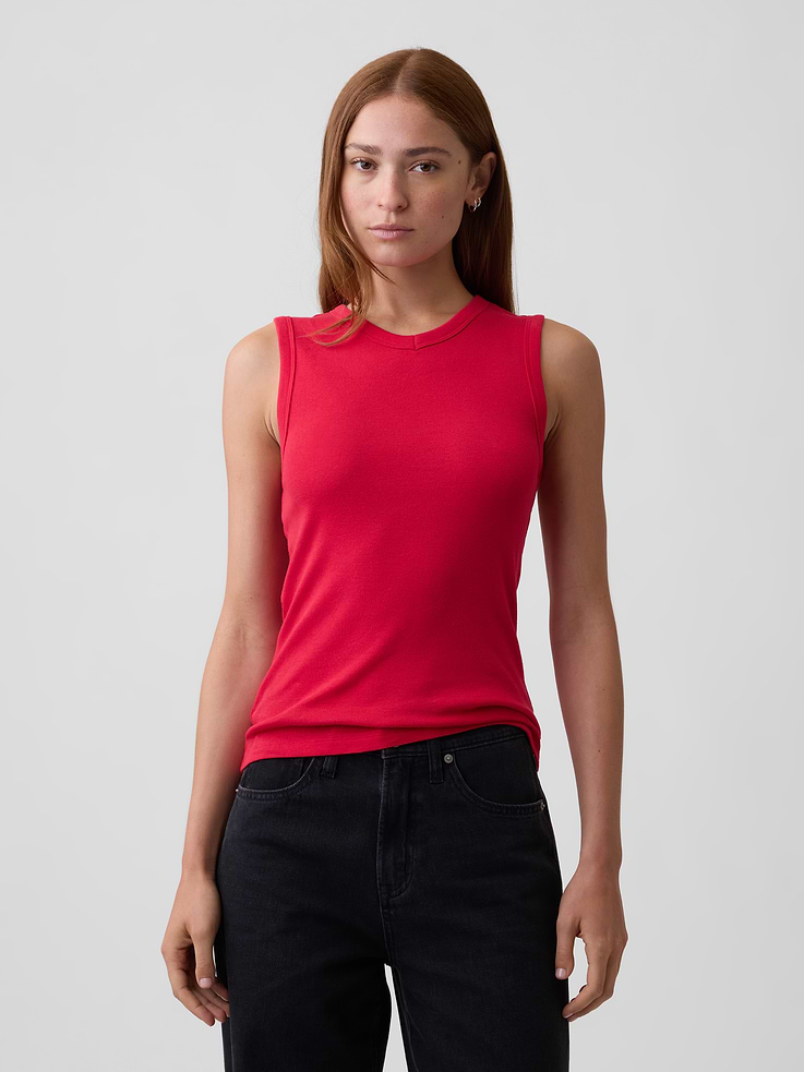 Image number 1 showing, Modern Ribbed High-Neck Tank Top