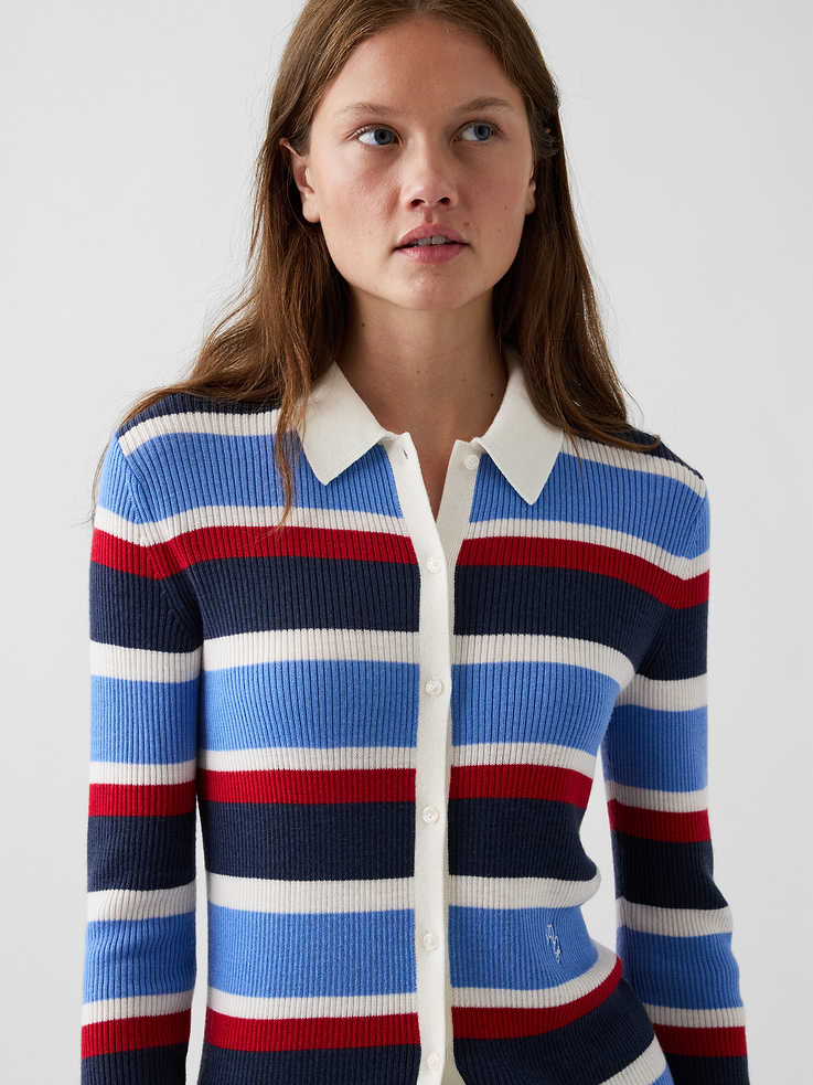 Image number 4 showing, Gap × Malbon Stripe Polo Cardigan